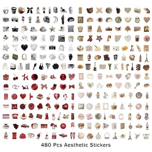 BOMICHI 480 Pcs Vintage Aesthetic Stickers for Scrapbooks Laptop Water Bottles Skateboard Notebooks Phone Kindle, Cute Vinyl Stickers for for Kids Teens Adults Girls thumbnail 6