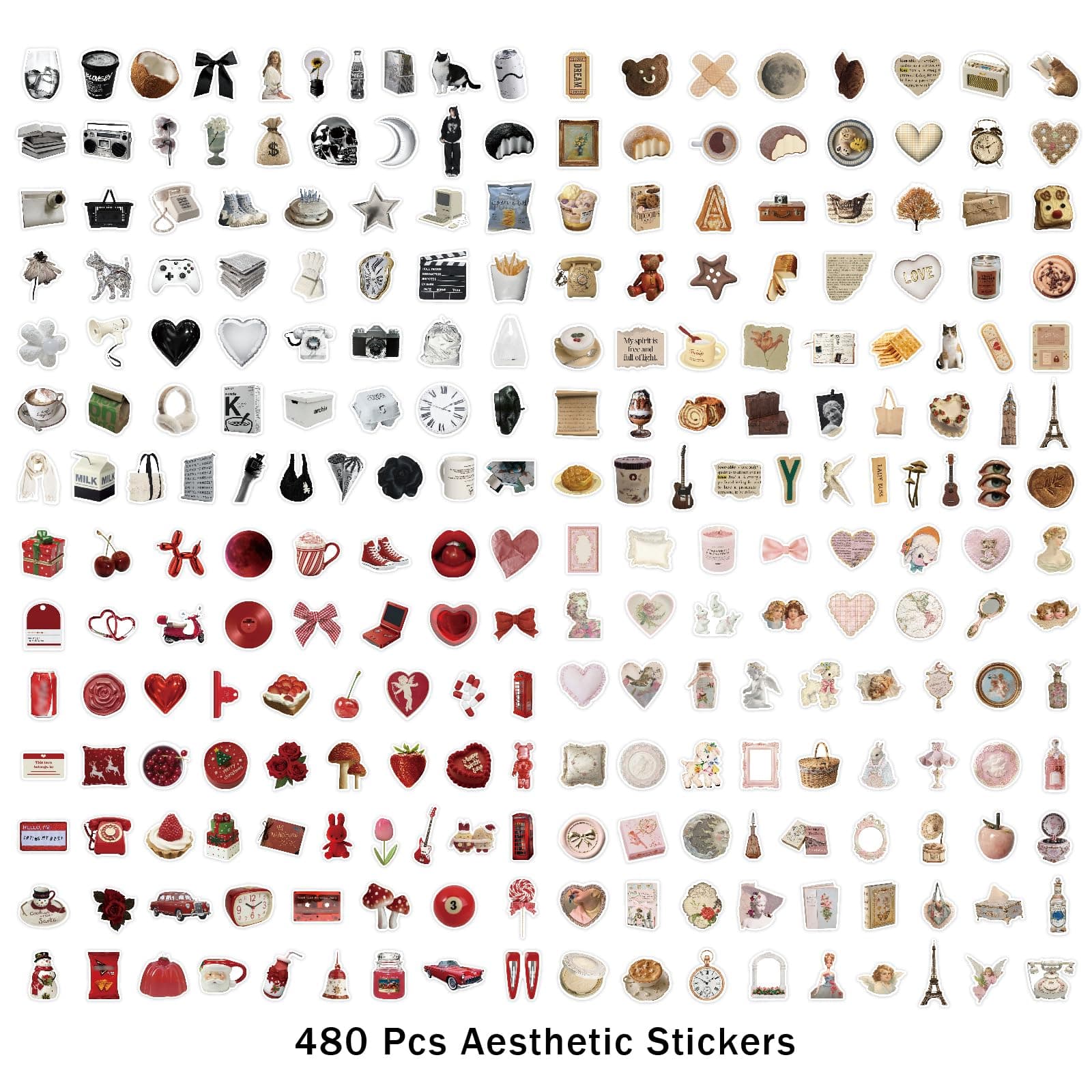 BOMICHI 480 Pcs Vintage Aesthetic Stickers for Scrapbooks Laptop Water Bottles Skateboard Notebooks Phone Kindle, Cute Vinyl Stickers for for Kids Teens Adults Girls thumbnail 6