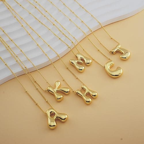 Bheop Bubble Gold Silver Letter Necklace for Women Dainty 14K Gold Plated Balloon Initial Necklaces for Women Trendy Cute Chunky Charm Monogram Pendant Name Necklace Fashion Jewelry Gifts for Teens thumbnail 6