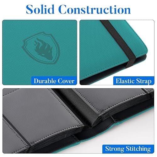 Premium 9 Pocket Card Binder for 540 Cards, Fabmaker PU Trading Card Binder | Sturdy Card Collection Album, Side-Loading, Sleek Card Holder Folders for Game Cards & Sports Cards, Turquoise thumbnail 4