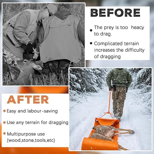 Lunmon Heavy Duty Deer Drag Sled - 1.2 mm Thickened Tear-resistant Hunting Sled Hauler, Complete Deer Cart Game Accessories (includes Gloves & Gutting Kit Tool), Christmas Hunting Gifts for Men Hunter thumbnail 7