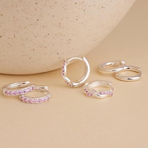 Inerney 14K Gold Plated Huggie Hoop Earrings for Women, Small Sterling Silver Earring Set Hypoallergenic Cartilage Helix Stacks, Mini Dainty Cute Trendy Birthstone Jewelry Gift for Multiple Piercings thumbnail 5