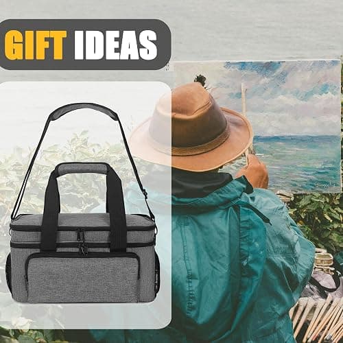 Acrylic Paint Organizer Bag - Holds 54 Bottles (2 oz), Art Supply Storage Case with Handle and Shoulder Strap, Extra Pocket for Brushes, Palette Board, Aluminum Foil Liner for Easy Cleaning, Grey thumbnail 7