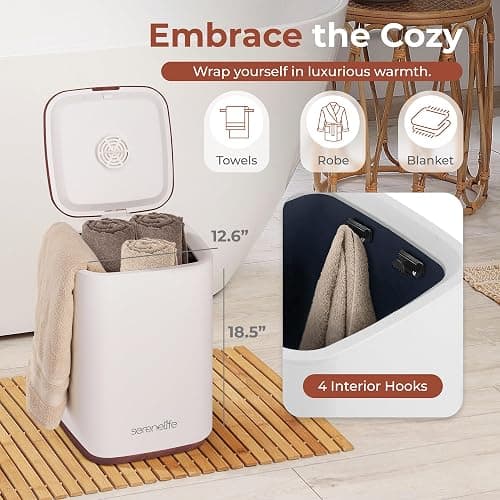 SereneLife Towel Warmer - 23L Capacity Bucket with Timer Function, Fits Up to Two Oversized Towels for Bathroom, Wood thumbnail 2