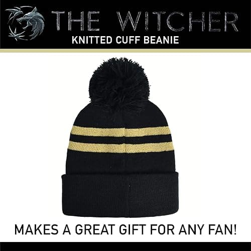 Concept One Unisex-Adult Netflix The Witcher Acrylic Knitted Cuff Beanie Hat with Gold Logo and Pom thumbnail 4