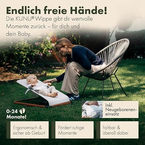 KUNU® Babywippe Neugeborene bis 24 Monate - Sichere Baby Wippe mit praktischer Tragetasche - Faltbare Wippe Baby inkl. Newborn-Einsatz - Natürliches Wippen ab Geburt - Pflegeleicht & Schadstofffrei thumbnail 3
