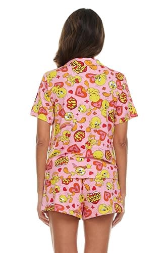 COCO BRANDS Looney Tunes Womens Pajama Sets - 2 Piece Short Sleeve Button Down Womens Sleep Shirts and Pajama Shorts (XS-XL) thumbnail 5