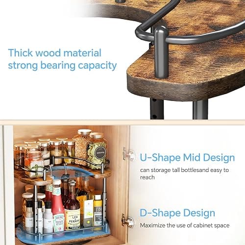 Lazy Susan Organizer Spice Rack - Spice Organization for Cabinet Height Adjustable Rotating Lazy Turntable, Pantry Kitchen Wood Revolving Seasoning Organizer (12 Inch) thumbnail 9