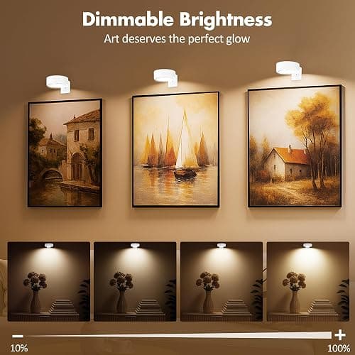 3Pcs Picture Light Battery Operated, Wireless Led Painting Light with Remote Dimmable and Timer, 3 Lighting Modes Art Display Light for Picture Frame Artworking Portrait, Wall Decorative Puck Lights thumbnail 4