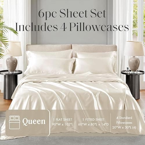 Madison Park Essentials Polyester Satin 6 Piece Sheet Set with Ivory MPE20-904, Queen thumbnail 6