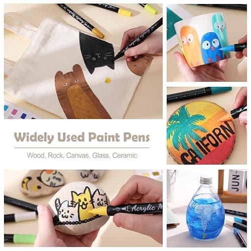 TOSHARE 80 Colors Acrylic Paint Markers - Paint Pens Waterproof Dual Tip Acrylic Markers with Brush & Fine Tip Scrapbook Supplies for Paper Rock Wood Fabric 3D Print Egg Decorating Kit & DIY Crafts thumbnail 6