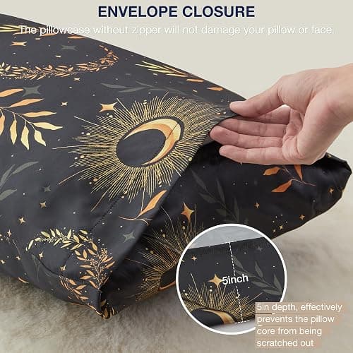 EXQ Home Satin Pillowcase for Hair and Skin Queen - Printed Black Moon Silk Pillowcase 2 Pack 20x30 inches - Satin Pillow Cases Set of 2 with Envelope Closure, Gifts for Women thumbnail 5