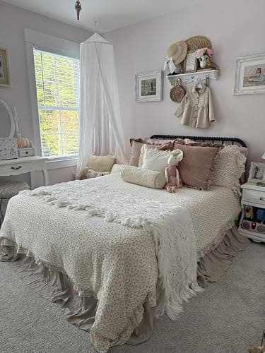 BuLuTu Muslin Kids Duvet Cover for Full Size Bed, Vintage Farmhouse Duvet Covers with Ruffles, Soft Cotton Comforter Cover, Camellia, Zipper Closure & Corner Ties, No Comforter thumbnail 9