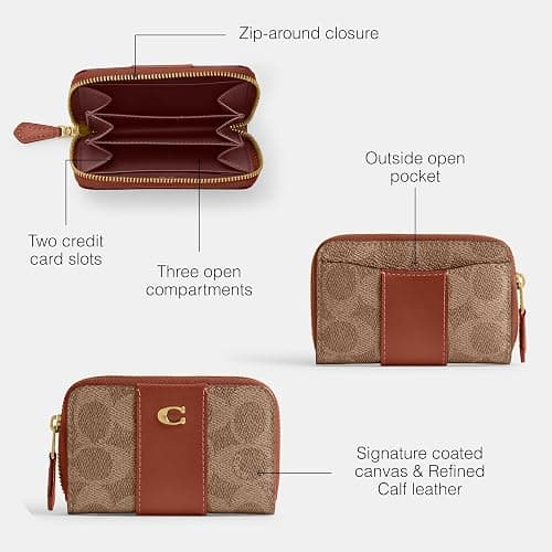 Coach, Women's, Essential Small Zip Around Card Case, Tan Caramel, One Size thumbnail 3