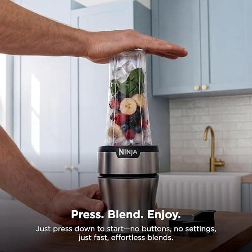 Ninja Nutri-Plus Personal Blender, 900PW, (3) 20oz Cups, Silver, BN301 | 900-peak-watt push-to-blend motor for smoothies & sauces. (3) 20-oz cups, 2 spout lids & storage lid. Dishwasher safe. thumbnail 5