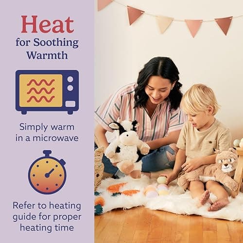 warmies Microwavable & Weighted Stuffed Animals, Black & White Cow - Heated Stuffed Animal Plushie for Warmth & Comfort - Cute Soft Plush Toys for Boys, Girls, Babies & Toddlers thumbnail 4