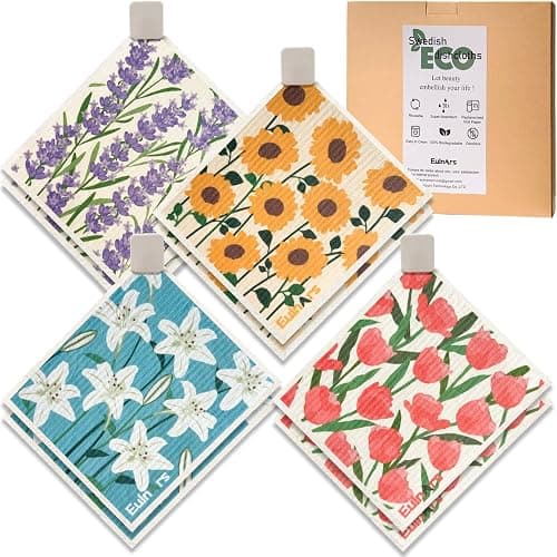Eulnars Swedish Dishcloths for Kitchen, 8 Pack Flower Reusable Paper Towels Washable, Non-Scratch Swedish Kitchen Towels, Super Absorbent Cellulose Dish Cloths, Eco Friendly Gifts - Sunflower - Image 1