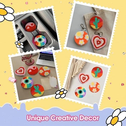 yuegool 6PCS Energy Punch Needle Coasters Kit - DIY Embroidery Set for Adult Beginners, Art Craft Supplies with Patterns, Functional Tools, Yarn, Hoop, and Coaster Holder thumbnail 5