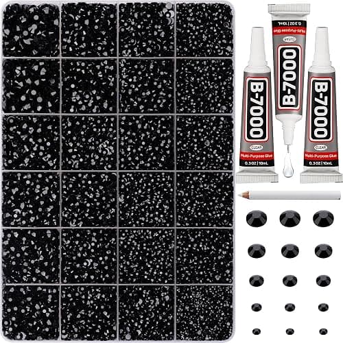 33000Pcs Black Rhinestones for Bedazzling, Bedazzler Kit with Flatback Craft Rhinestones Black Bulk and B7000 Glue, 2,3,4,5,6mm Resin Flat Back Crystals for Craftings, Crafts, Clothes, Shoes, Nails - Image 1