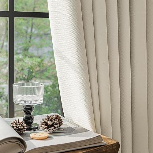FMFUNCTEX 100% Blackout Beige Curtains 84 Inches for Bedroom, 2 Panels | Black out Drapes, Thermal Insulated Noise Reducing, Textured Weave, Room Darkening, Window Curtain, for Living Room,Grommet thumbnail 6