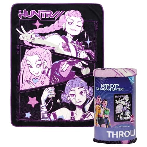HUNTRX Kpop Demon Hunters Super Soft Fleece Throw Blanket, Purple and Black, 46x60 Inch - Image 1
