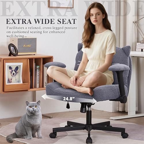 Sunchen Criss Cross Chair, Cute Comfy Cross Legged Home Office Desk Chair | Luxurious Teddy Fleece, Ultra-soft Thick Cushion, Adjustable Arms, Smooth Wheels, Easy to Assemble Computer Desk Chair thumbnail 4