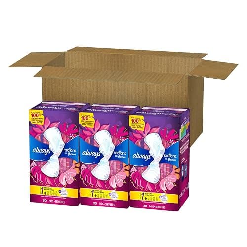 Always Radiant Feminine Pads for Women, Flexfoam Pads with Wings, Size 1, Regular Absorbency, Lightly Scented, 90 Count (3 Packs of 30) thumbnail 13