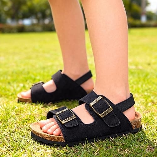ZUSERIS Kids Toddler Sandals for Boys Girls Summer Cork Footbed Slides Non-slip Comfort Suede Leather with Adjustable Straps for Indoor Outdoor thumbnail 2
