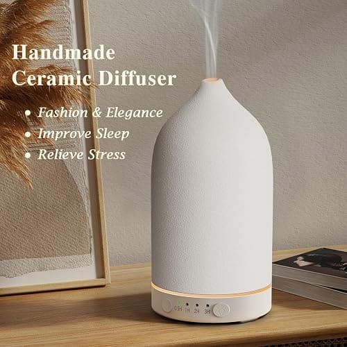 Diffuserlove Ceramic Diffuser 160ML Essential Oil Diffusers for Home Room Air Humidifier Cool Mist Electric Diffuser for Bedroom White(Size:6.8"H x 3.6"W) thumbnail 2
