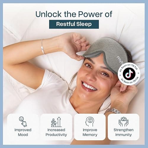 MyHalos Cotton 3D Sleep Mask, Blackout Eye Mask, Zero Pressure, Grey | Soft Cotton Fabric, Side Sleeper Friendly, Eyelash Friendly, Breathable, Includes Storage Pouch, Adjustable, Comfortable thumbnail 2