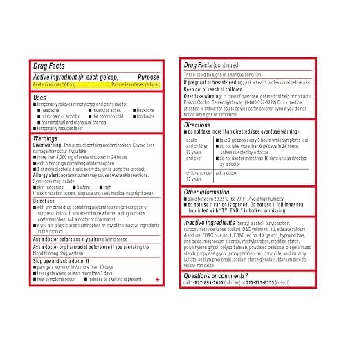 Tylenol Extra Strength Acetaminophen Rapid Release Gels, Fast, Strong Pain Relief, Fever Reducer, 500 mg Gelcaps with Laser‑Drilled Holes for Fast Release, OTC Medicine, 100 Count thumbnail 9