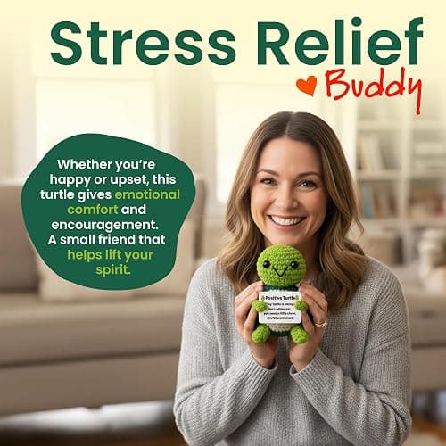 PICKLE BUDDIES Positive Turtle New - Positive Crochet Animals Handmade Emotional Support Crochet Doll Desk Decor Pickle Gifts Emotional Support Plush for Anxiety & Stress Relief thumbnail 5