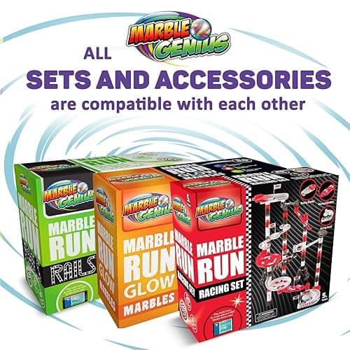 Marble Genius Marble Rails Starter Set, 200 Piece Marble Run for Kids 8+ (30 Marbles, 30 Rail Pieces, 12 Base Pieces & More), STEM, Full-Color Instructions, Great for Kids & Teens thumbnail 8