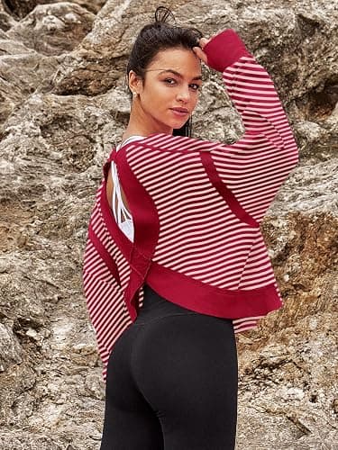 Panadila Womens Open Back Workout Top Long Sleeve Athletic Shirts Casual Crop Running Tee Y2k Yoga thumbnail 5