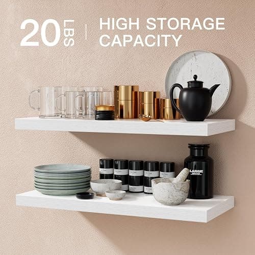 AMADA HOMEFURNISHING Floating Shelves Large, 24 x 7 Inch Wall Shelves for Bathroom, Bedroom, Kitchen, Shelves for Wall Decor Set of 2, White - AMFS06 thumbnail 6