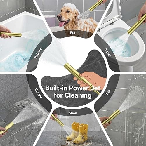 Veken All Metal 10" Shower Head with Handheld, Luxurious Square Double Rain Shower Heads with Spray Combo, Dual High Pressure Detachable Rainfall Showerhead with Extension Arm, Long Hose,Brushed Gold thumbnail 2