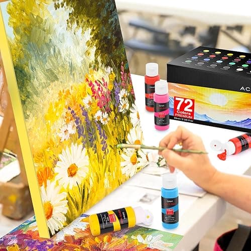 Caliart 72 Colors Acrylic Paint Set with 12 Brushes | Craft Painting Kit for Adults Artists Beginners, Halloween Pumpkin Paints Canvas Wood Rock Ceramic Fabric Art Supplies thumbnail 2