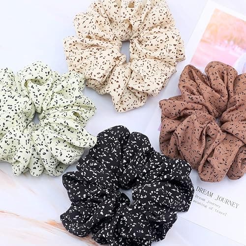 IVARYSS Extra Large Scrunchies for Women's Hair, Premium Satin Soft Jumbo Scrunchy, XL 6 inch Big Elastic Thick Band Hair Accessories, 4 Pack, Dots thumbnail 3