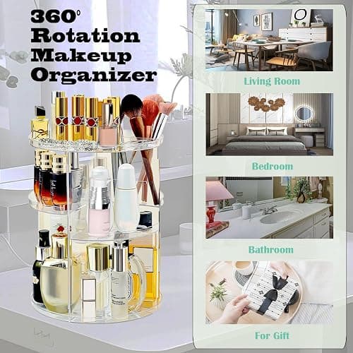 360 Rotating Makeup Organizer for Vanity Adjustable Cosmetic Display Case Large Capacity Skincare Organizers Perfume Organizer Spinning Holder for Countertop Vanity and Bathroom thumbnail 5