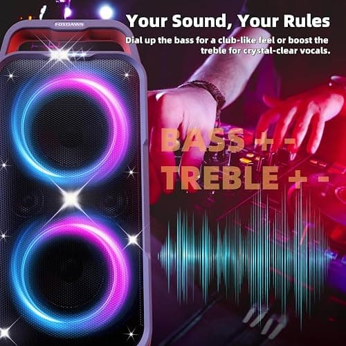 Foxdawn Party Bluetooth Speaker: 240W Peak Loud Sound, Deep Bass, 15H Playtime, Fast Charge, IPX4 Waterproof, TWS, Led Light Show, Large Portable Wireless Speakers for Outdoor, Camping, Backyard, Home thumbnail 5