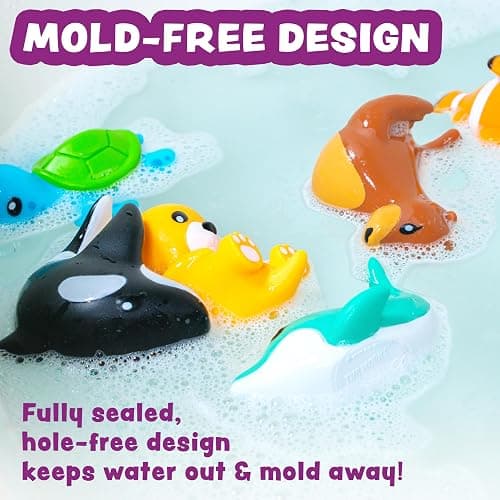 Tub Works® Marine™ Mold Free Bath Toys, 6 Pack | Sealed, No Hole Bath Toys Design Keeps Moisture Out | Soft, Squeezable & Float on Water | Easy-Grip Baby & Toddler Bath Toy Set | Great Baby Pool Toys thumbnail 4