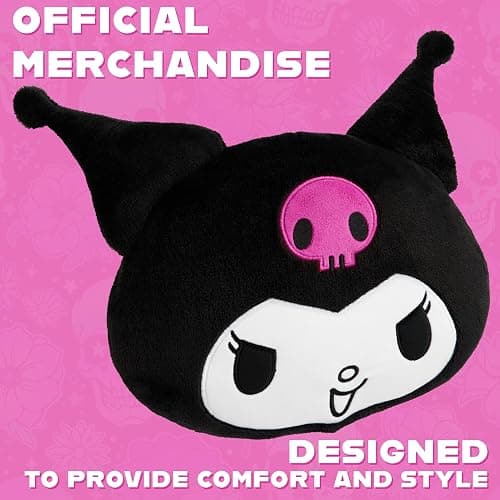 Hello Kitty Sanrio Plush Cushion Pillow, Plush Throw Pillow Fluffy Cushion Kawaii Decor Cinnamoroll Kuromi, Gifts for Teens, Women (Black Kuromi, L12.4 x W11) thumbnail 5
