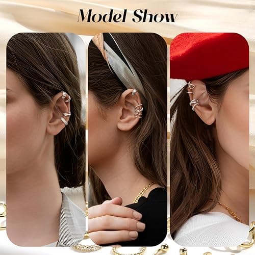 FUNRUN JEWELRY 12Pcs Ear Cuff Earrings for Women Non Piercing 14K Gold Plated Ear Cuffs Non Pierced Clip on Cartilage Earring Adjustable Fake Earrings thumbnail 3
