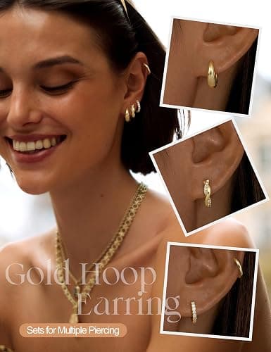 Jstyle Small Hoop Earrings for Women Trendy 14K Gold Plated Huggie Earrings Hypoallergenic Cartilage Earring Stack Huggie Hoops Earring Sets for Multiple Piercing thumbnail 6