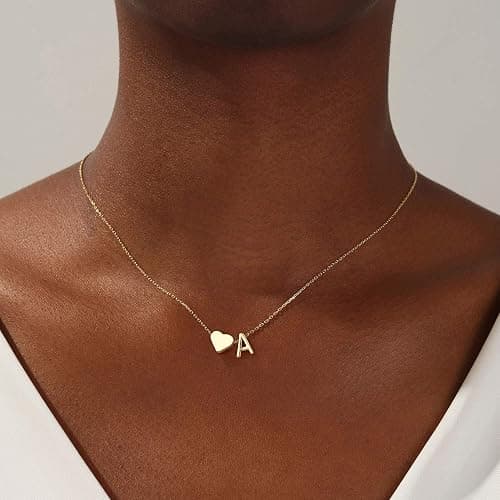 Turandoss Heart Initial Necklace for Women Teen Girls - 18K Gold Plated Letter A-Z Pendant Necklace Dainty Heart Necklaces Tiny Initial Necklaces Birthday Gifts for Women Jewelry thumbnail 2