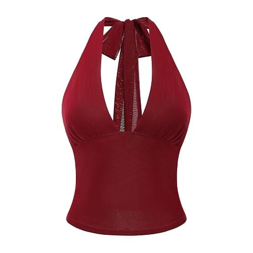Women's Y2K Mesh Halter Top Sexy V Neck Backless Open Back Leopard Cheetah Print Polka Dot Going Out Tops for Women thumbnail 5
