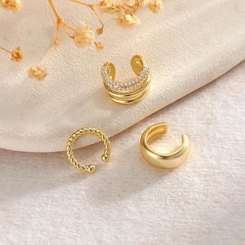 Robaice Gold Ear Cuff Earrings for Women Non Piercing, 14K Gold Plated Ear Cuffs Non Piercing, Clip-On Cartilage Earring, Fake Earrings For Women thumbnail 5