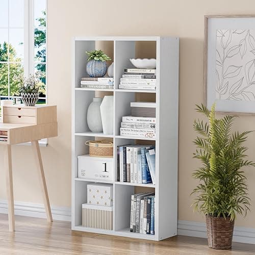 VDNEND Cube Storage Organizer Bookcase, Decorative 11 inch Open Back Cubical Shelf with Thickened Border, Display Bookshelf for Living Room, Home Office, Sturdy Room (White, 8 Cube) thumbnail 2
