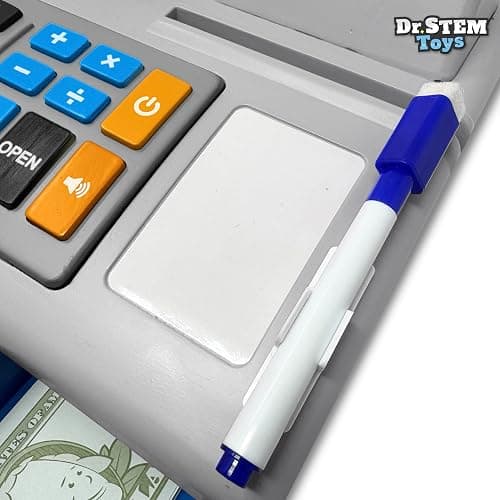 Dr. STEM Toys Solar Powered Calculator Pretend Cash Register with Play Money – 67-Piece Set for Learning Math Skills, STEM Cash Register for Kids (Gray) thumbnail 8