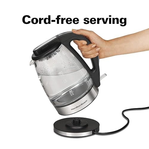 Hamiton Beach 40864C Glass Electric Kettle, 1.7 Liter Capacity, Automatic Shutoff, Cord-Free Design, Stainless Steel thumbnail 5